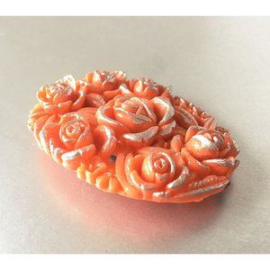 Floral Celluloid Orange Dress Clip Pin Vintage Costume Jewelry made in USA